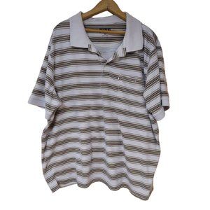 Haband Shirt Mens XXL Brown Beige Striped Short Sleeve Polo Dress Casual